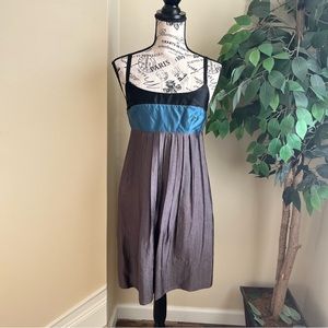 BCBGMaxAzria Colorblock Pleated Empire Waist Dress Copper Sz 0